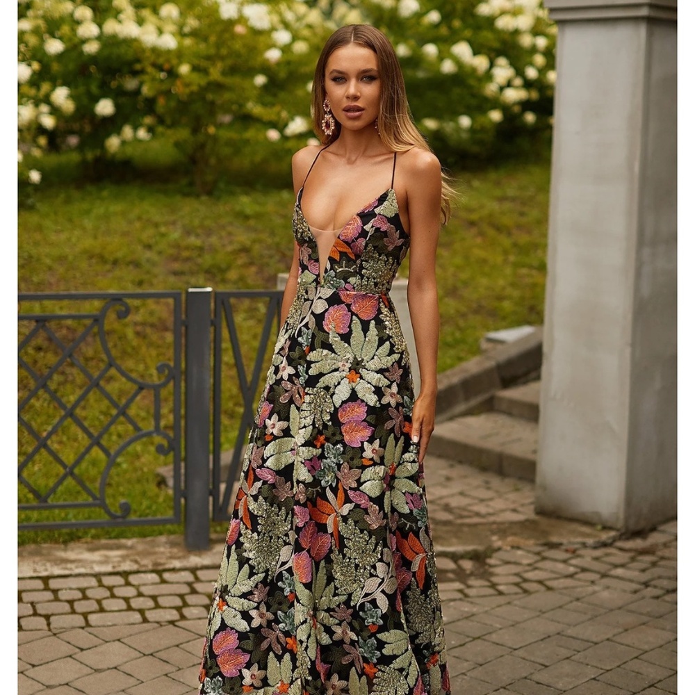 Floral Embroidered Evening Gown